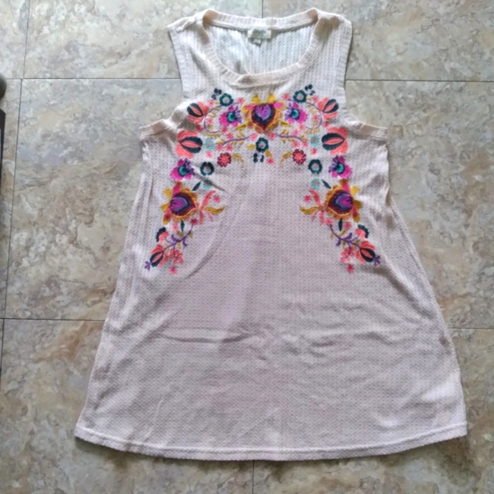 Umgee Embroidered Thermal Waffle Knit Sleeveless tunic dress, size Small